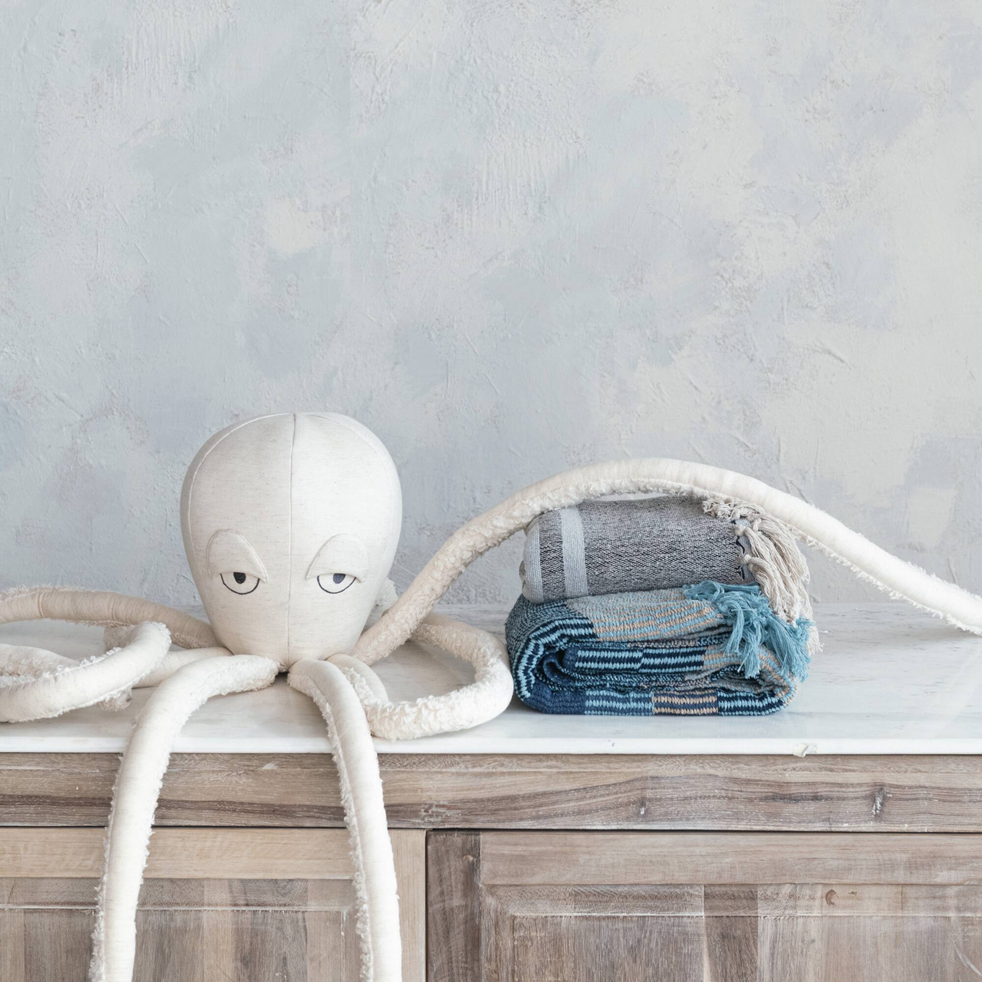 Hello Honey® Blue & Cream Striped Cotton Blend Throw with Fringe